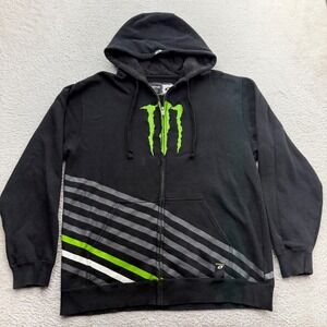 Y2K One Industries Monster Energy Zip Up Hoodie Mens L Black Green Striped L
